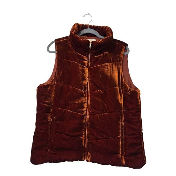 Loft Puffer Vest Women's Quilted Design Pockets Full Zip Rust Orange Velvet | L - Picture 12 of 13
